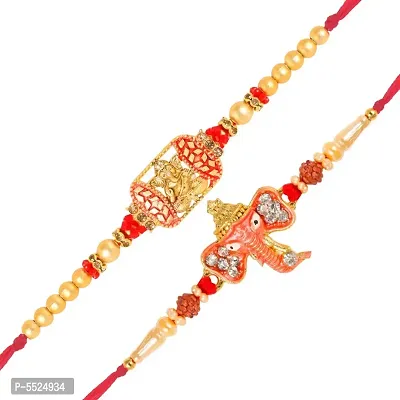 This Sidhivinayak and Vakratund Ganesh Gold and Rhodium Plated Alloy Rakhi for Lovely Brother (pack of 2)