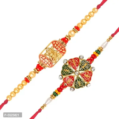 Sidhivinayak and Heart Gold and Rhodium Plated Alloy Rakhi for Lovely Brother (pack of 2)