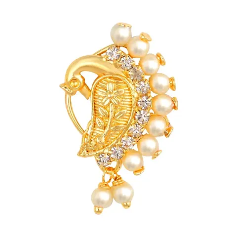 Mayur Design with Pearls  Maharashtrian Nose Pin