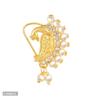 This Gold Plated Mayur Design with Peals and AD stone Alloy Maharashtrian Cultural Nath Nathiya./ Nose Pin for women