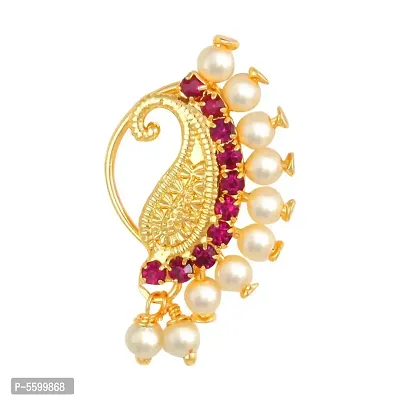 This Gold Plated Mayur Design with Peals and AD stone Alloy Maharashtrian Nath Nathiya./ Nose Pin for women-thumb0
