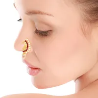 This Gold Plated Mayur Design with Peals and AD stone Alloy Maharashtrian Nath Nathiya./ Nose Pin for women-thumb1