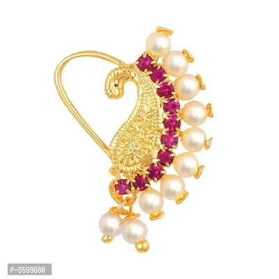 This Gold Plated Mayur Design with Peals and AD stone Alloy Maharashtrian Nath Nathiya./ Nose Pin for women\-thumb0
