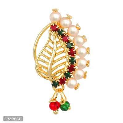 THIS Gold Plated Mayur design with Peals AD Stone Alloy Maharashtrian Nath Nathiya./ Nose Pin for women-thumb0