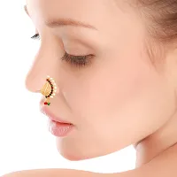 THIS Gold Plated Mayur design with Peals AD Stone Alloy Maharashtrian Nath Nathiya./ Nose Pin for women-thumb1