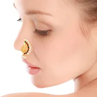 This Gold Plated Mayur design with Peals AD Stone Alloy Maharashtrian Nath Nathiya./ Nose Pin for women-thumb1