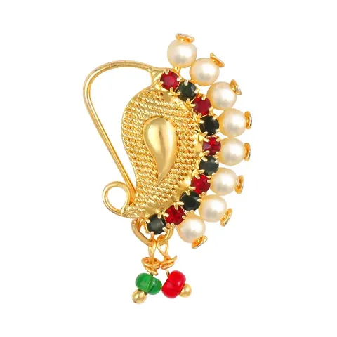 Trendy Gold Plated with Pearls Alloy Maharashtrian Nath