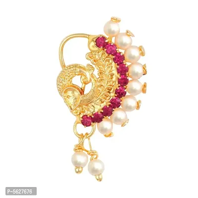 This Gold Plated Mayur Design with Peals and AD stone Alloy Maharashtrian Nath Nathiya./ Nose Pin for women