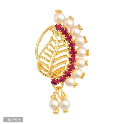 This Gold Plated Mayur Design with Peals and AD stone Alloy Maharashtrian banu Nath Nathiya./ Nose Pin for women-thumb0