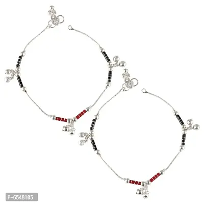 Vighnaharta Traditional White Metal Anklets Payal Pair for Women Girls-thumb0