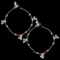 Vighnaharta Traditional White Metal Anklets Payal Pair for Women Girls-thumb1