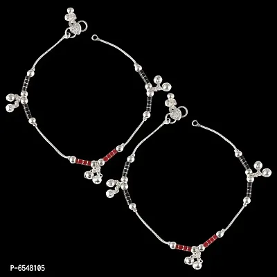 Vighnaharta Traditional White Metal Anklets Payal Pair for Women Girls-thumb2