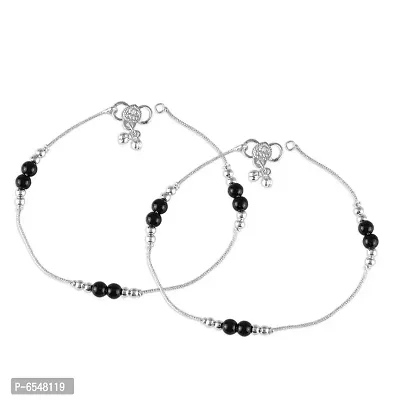 Vighnaharta Traditional White Metal Anklets Payal Pair for Women Girls-thumb0