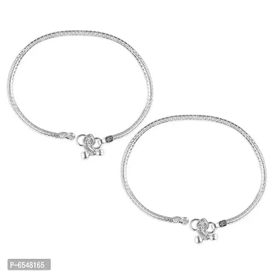 Vighnaharta Traditional White Metal Anklets Payal Pair for Women Girls-thumb0