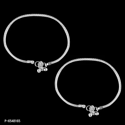 Vighnaharta Traditional White Metal Anklets Payal Pair for Women Girls-thumb2