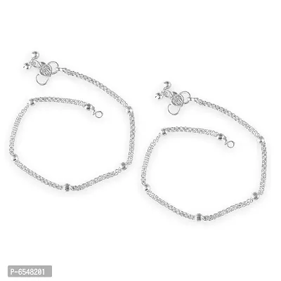 Vighnaharta Traditional White Metal Anklets Payal Pair for Women Girls-thumb0