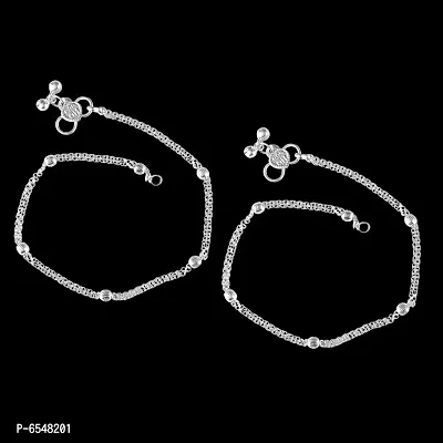 Vighnaharta Traditional White Metal Anklets Payal Pair for Women Girls-thumb2