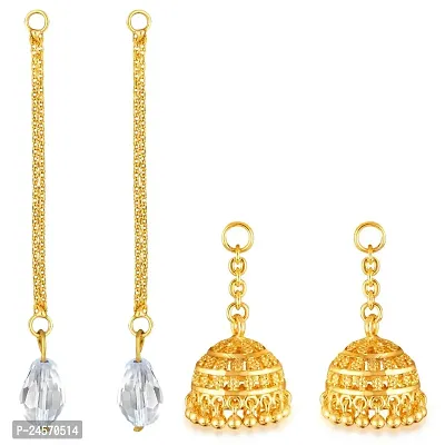 Traditional wear 1 Gram Gold Plated Removable CZ Crystal Chain Drop Earring for Women and Girls (Pack of- 2 Pair Drop Latkan without Earring)-thumb0