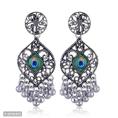 Vighnaharta Traditional and Fancy Wear Peacock Concept Design Push Back alloy Antique Oxidised Silver Plated Earring for Women and Girls -(Sales Package- 1 Pair Earring)