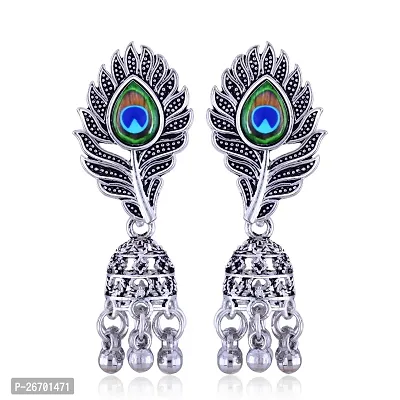 Vighnaharta Traditional and Fancy Wear Peacock Concept Design Push Back alloy Antique Oxidised Silver Plated Earring for Women and Girls -(Sales Package- 1 Pair Earring)