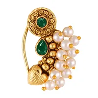 Vighnaharta Premium Quality Traditional  Bridal wear Pearl, Stone Studded Copper alloy Antique Gold Plated Press Nath for Women and Girls- ( pack of - 1)-thumb2