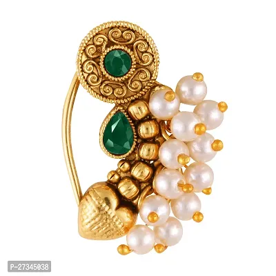 Vighnaharta Premium Quality Traditional  Bridal wear Pearl, Stone Studded Copper alloy Antique Gold Plated Press Nath for Women and Girls- ( pack of - 1)-thumb3