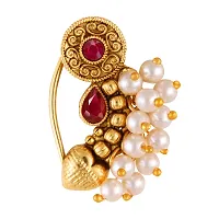 Vighnaharta Premium Quality Traditional  Bridal wear Pearl, Stone Studded Copper alloy Antique Gold Plated Press Nath for Women and Girls- ( pack of - 1)-thumb1