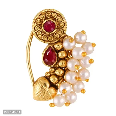 Vighnaharta Premium Quality Traditional  Bridal wear Pearl, Stone Studded Copper alloy Antique Gold Plated Press Nath for Women and Girls- ( pack of - 1)-thumb2