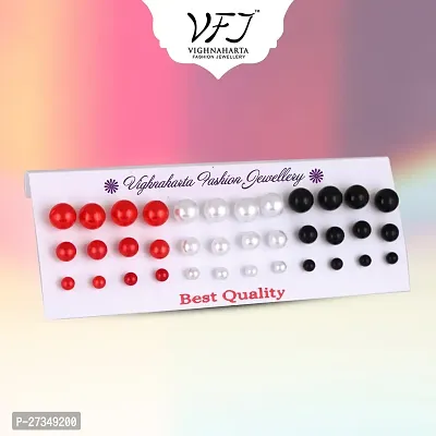 Earring Stud Earrings VFJ Sizzling Glittering Multi colour alloy Pearl Stud Earrings for Women and Girls- ( Pack of- 18 Pair)-thumb0