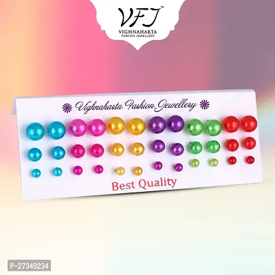 Earring Stud Earrings VFJ Sizzling Glittering Multi colour alloy Pearl Stud Earrings for Women and Girls- ( Pack of- 18 Pair)