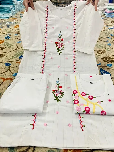 Stylish Cotton Embroidered Straight Kurta Bottom Set