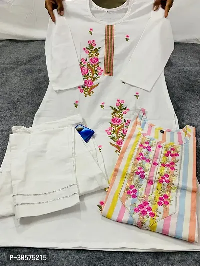 Beautiful Cotton Embroidered 2 Kurta with 1 Pant Set