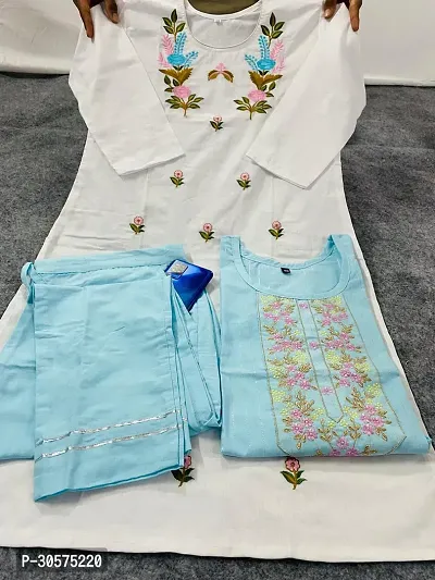 Beautiful Cotton Embroidered 2 Kurta with 1 Pant Set-thumb0