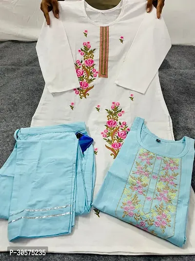 Beautiful Cotton Embroidered 2 Kurta with 1 Pant Set