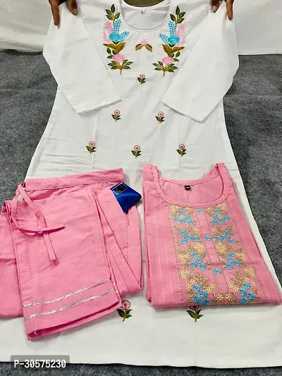 Beautiful Cotton Embroidered 2 Kurta with 1 Pant Set