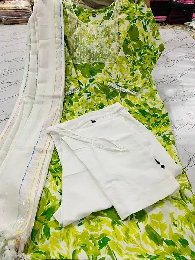 cotton kurta pant with dupatta sets