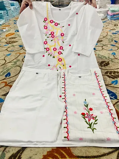 Stylish Cotton Embroidered Straight Kurta Bottom Set