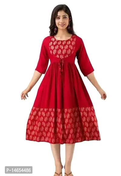 Women Pure Rayon Solid Print Fit and Flare Kurta