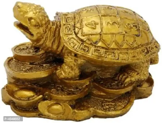 Feng Shui Turtle/Tortoise On Coins for Wealth Coin & Good Fortune with Wealth Coins | for Protection, Good Luck, Wealth and Longevity Decorative Showpiece (kachua) (Polyresin) (7 Cms)