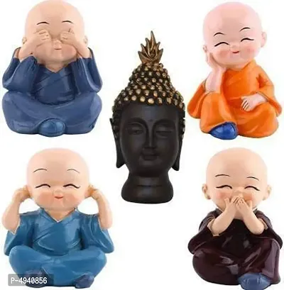 Set of 5 Monks Buddha Figurines Symbol of Positivity Idol for Home Decor,Living Room,Bedroom,Office,House Warming Gift Decorative Showpiece Gift Good Luck & Happiness Statue-thumb0