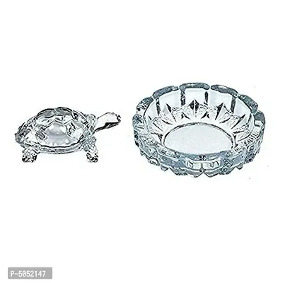 Crystal Glass Turtle Feng Shui Tortoise Plate Tortoise for Good Luck Money Vastu Yantra Feng Sui Lucky Gift Puja Articles Decorative Showpiece - 11 cm  (Crystal, Clear)