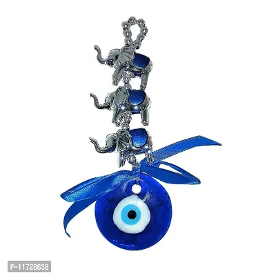 Evil Eye Wall Hanging Crystal Vastu Nazar Suraksha Blue Evil Eye Two Om Silver Beads Hanging for Car  Door/Office Hanging for Good Luck and Prosperity Decorative-thumb0