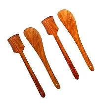 Myy Brand Home and Kitchen Non-Stick Long Handle Wooden Serving and Cooking Spoon, Ladles  Turning Spatulas 4 PSC-thumb1