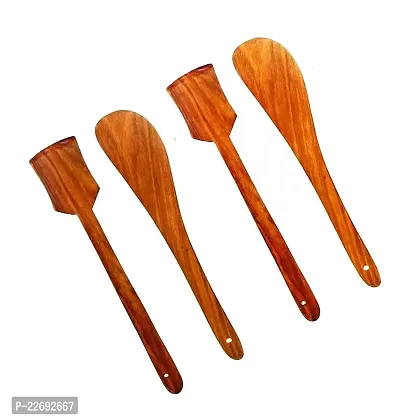 Myy Brand Home and Kitchen Non-Stick Long Handle Wooden Serving and Cooking Spoon, Ladles  Turning Spatulas 4 PSC-thumb2