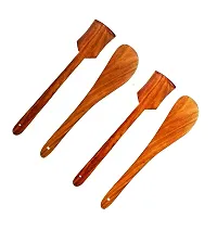 Myy Brand Home and Kitchen Non-Stick Long Handle Wooden Serving and Cooking Spoon, Ladles  Turning Spatulas 4 PSC-thumb2