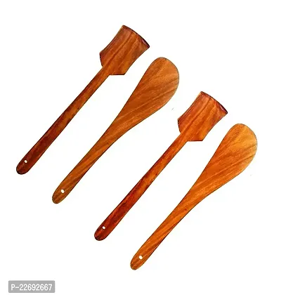 Myy Brand Home and Kitchen Non-Stick Long Handle Wooden Serving and Cooking Spoon, Ladles  Turning Spatulas 4 PSC-thumb3