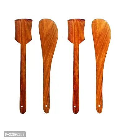 Myy Brand Home and Kitchen Non-Stick Long Handle Wooden Serving and Cooking Spoon, Ladles  Turning Spatulas 4 PSC-thumb0