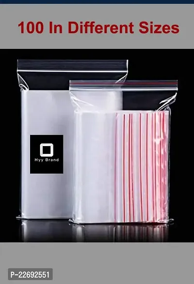 Myy Brand Reusable, Resealable Plastic Transparent Zip Lock Covers Pouch Bags, Multi sizes (100 Pieces)-thumb2