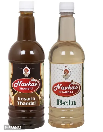 Navkar Kesar Thandai  Bela|Jasmine Flower Syrup Sharbat Pack Of 2 (750 ml Each)-thumb0
