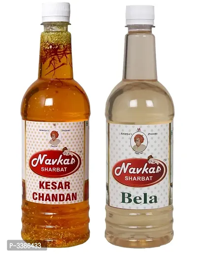 Navkar Kesar Chandan|Saffron Sandalwood  Bela|Jasmine Flower Syrup Sharbat Pack Of 2 (750 ml Each)-thumb0